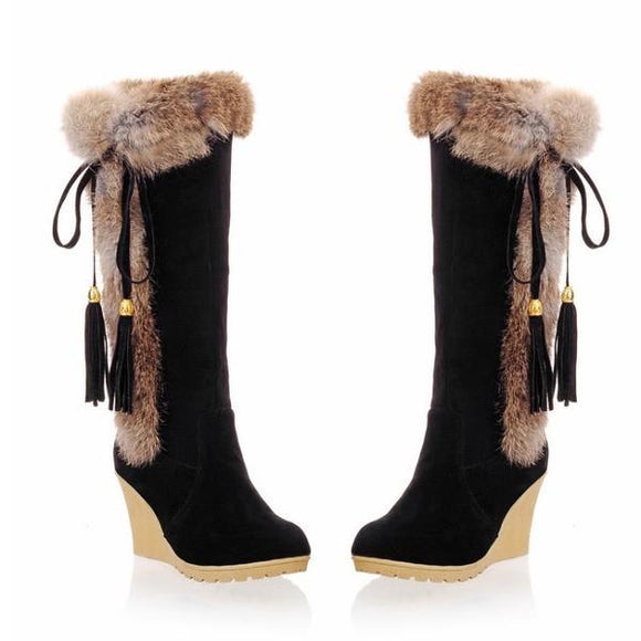  Wedge Long Women Boots  Platform Plush Winter Footwear Ladies Thigh Heels Mart Lion - Mart Lion