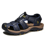 Summer Men Casual Beach Outdoor Water Shoes Breathable Genuine Leather Leisure Sandals Mart Lion Blue 6.5 
