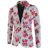 Purple Cute Suits Men's Heart Cup Print Blazer Slim Masculimo Vinatge Dress Club Suit Jackets Homme Mart Lion X229 M 