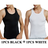 Tank Tops Men's Summer 100% Cotton Cool Fitness Vest Sleeveless Tops Gym Slim Colorful Casual Undershirt Male 7 Colors 1PCS Mart Lion 1PCS BLACK 1PCSWHITE M 