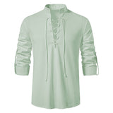 Men's Casual Blouse Cotton Linen Shirt Tops Long Sleeve Tee Shirt Spring Autumn Slanted Placket Vintage Shirts Mart Lion light green US S China