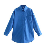 Green Women's Oversize Shirt 100% Cotton Blouse Autumn Casual Basic Top Long Sleeve Loose Beautiful Blouses Mart Lion Blue S 