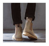 Chelsea Boots Men's Shoes Leather Suede Beige All-match Casual British Style Everyday Slip-on Ankle Boots Mart Lion   