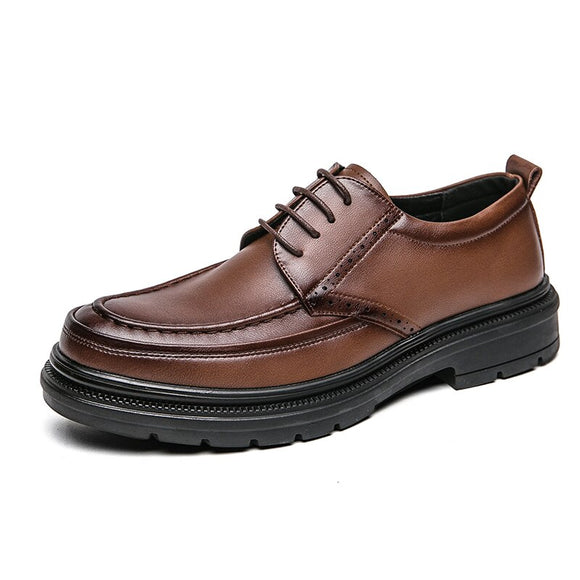 Split Leather Shoes Men's Dress Shoes Thick Sole Big Oxfords British Lace Up Formal Footwear Mart Lion Brown 38 