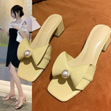  Women Sands Summer Korean Style Bowknot Slip-on Chunky Heel Simple Temperament Mid Heel Comfort Shoes Mart Lion - Mart Lion