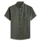 Short Sleeve Men's Pure Cotton Summer Plaid Men's Shirts Formal Casual Slim Fit  Loose Mart Lion Green M-175 