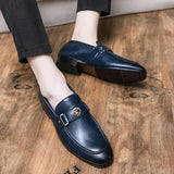 Men's Loafers Blue Brown Metal Decoration Classic Slip-on Dress Shoes Mart Lion   