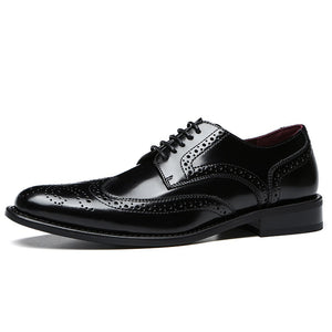 Classic British Style Pointed Toe Leather Shoes Men's Oxfords Formal Leather Brogue Flats Wedding Mart Lion   