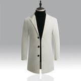 Men's Woolen Coat Korean Style Slim Mid-Length Windbreaker Mart Lion White M 