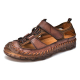 Men's Summer Shoes Sandals Outdoor Baotou Breathable Non-Slip Leather Beach Crash Proof Mart Lion Dark brown 38 