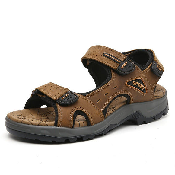 Summer Leisure Men's Shoes Beach Sandals Genuine Leather Soft Mart Lion light brown 3363 7 