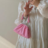 Trendy girl Cute Fold Clip Evening Bag High-end Chain Bag Hand-held Messenger Bag Dumpling Bag Women Mart Lion Rose red  