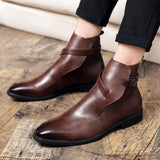 Men's Ankle Boots Brown Black Buckle Strap Classic Shoes with Zapatillas Hombre Mart Lion   