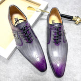 Luxury Brand Men's Dress Wedding Shoes  Brogues Leather Purple Mixed Colors Oxford Pointed Toe Mart Lion   