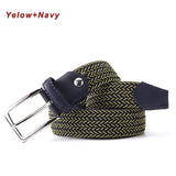 Stretch Canvas Leather Belts for Men's Female Casual Knitted Woven Military Tactical Strap Elastic Belt for Pants Jeans Mart Lion Yellow-Navy 100cm 