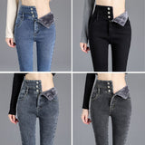  Winter Thick Velvet Women Jeans Fleece Elastic Warm High Waist Skinny Y2K Jean Slim Fit Stretch Ladies Denim Pants Mart Lion - Mart Lion