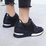 Ladies 6CM Increase Thick Bottom Platform Wedges Shoes Woman Casual Sneaker Black Students Shoes