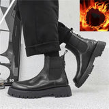 Autumn Boots for Men's Platform Chelsea Boots Split Leather Ankle Boots Male Thick Bottom Black