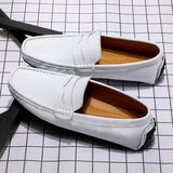 Trendy Men's Shoes Casual Slip Loafers Breathable Brand Soft Moccasins Luxury Driving Mart Lion White 38 