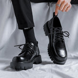 Men's Platform Leather Casual Shoes Black White Vintage Lace Up Dress Shoes Oxfords Wedding Flats Mart Lion   