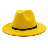 Fedora Hat Black Leather Belt Ladies Hat Decoration Felt Hats For Women Wool Blend Simple British Style Men's Panama Hat Mart Lion Yellow One Size 