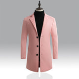 Men's Woolen Coat Korean Style Slim Mid-Length Windbreaker Mart Lion Pink M 