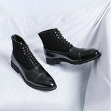 Brown Men's Short Boots Flock Lace-up Ankle Strap Fleeces Black Handmade Ankle De Hombre Mart Lion black 38 
