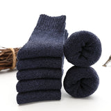 5pair Winter Thick Socks Men Super Thicker Solid Sock Striped Merino Wool Rabbit Against Cold Snow Winter Warm Mart Lion style 01 navy  
