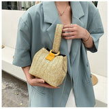 Summer Popular Straw Small Handbags Net Red Bucket Shoulder Bag Western Style Chain Crossbody Bags Mart Lion   