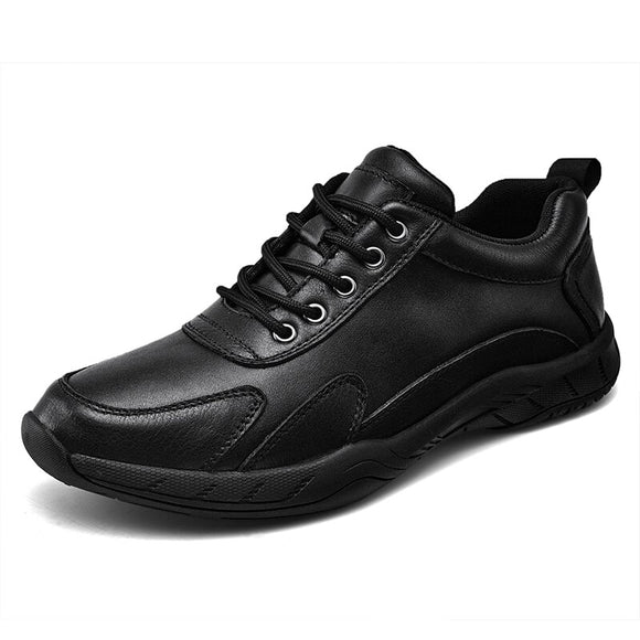 Casual BLack Genuine Leather Shoes Men's Breathable Outdoor Sneakers Adult Athletic Walking Mart Lion black 37 