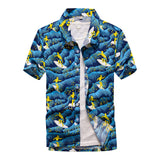Men's Short Sleeve Hawaiian Shirt Colorful Print Casual Beach Hawaiian Shirt Mart Lion 16 blue Asian size 2XL 