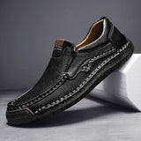 Men's Flats Moccasins Luxury Loafers Handmade Black Leather Casual shoes Mart Lion   
