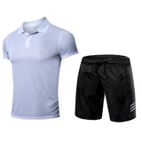 Men's Tracksuit Sportswear Suit T-Shirt and Shorts Pants Gym Equipment Clothing Football Training Set Jogging Running Mart Lion White Set M 