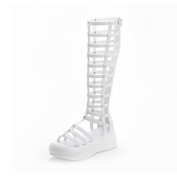 Women's Summer Boots Cutout High Top Sandals Breathable Striped Roman Shoes Platform Designer Mart Lion   