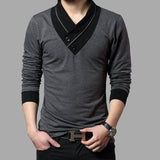 Autumn Men's T-shirt Patchwork V-Neck Long Sleeve Slim Fit Cotton Mart Lion Gray M 46-56 KG China