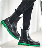 Men's Platform Chelsea Boots Thick Sole Split Leather Ankle shoes Round Toe Short Mart Lion   