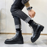 Men's Lace Up Platform Chelsea Boots Casual Split Leather Ankle Boots Footwear Streetwear Chunky Shoes Mart Lion   