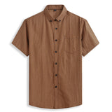 Short Sleeve Men's Pure Cotton Summer Plaid Men's Shirts Formal Casual Slim Fit  Loose Mart Lion Yellow M-175 