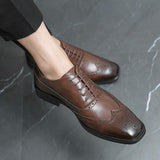 In Brown Brogue Shoes Men's Black Lace-up Square Toe Party Wedding Mart Lion   