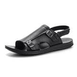 Men's Sandals Summer Premium Leather Lightweight Breathable Beach Designer Sandals Mart Lion S203Black 40 