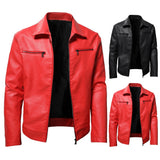 Men's Leather Jackets Steampunk Vintage Red Black Zipper Pu Leather Outerwear Motorcycle Windbreaker for Bomber Coats Mart Lion   