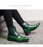 Men's Brogue Ankle Boots Green Black Classic Retro Brock Short Zapatos Hombre Mart Lion   