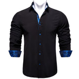 Men's Long Sleeve Cotton Paisley Color Contrast Shirt Regular-fit Button-down Collar Casual Black Shirt Mart Lion CY-2220 S 
