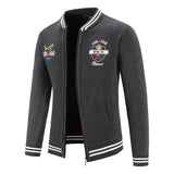 Men's Knitted Sweater Cardigan Vintage Homme Tricot Coat For Winter Zipper Embroidery Warm Fleece Sweaters Jacket Coat Mart Lion Dark Grey Asian M 50-63kg 