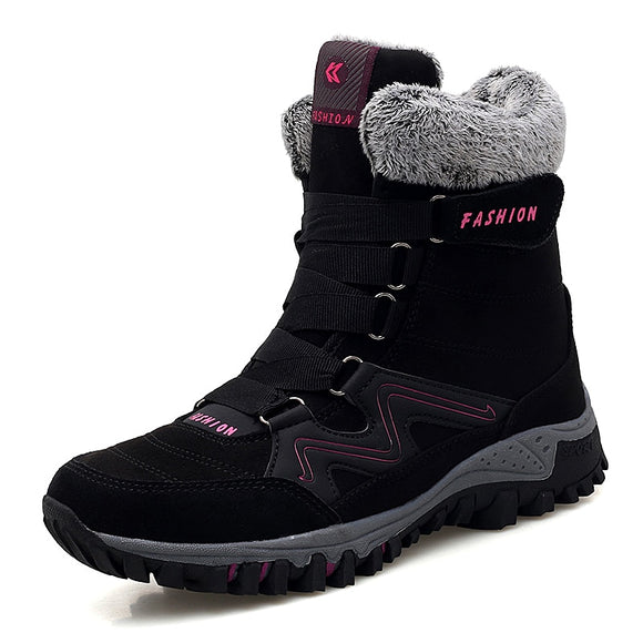 Ankle Boots Flat Shoes Suede Leather  Winter Warm Plush Waterproof  Women Snow Mart Lion black pink 35 
