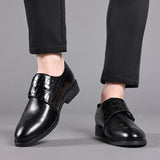 Buckle Shoes Men's Splicing Leather Dress Office Oxfords Wedding Party Slip-on Flats Mart Lion   