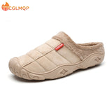 Men's Slippers Home Winter Indoor Warm Shoes Thick Bottom Plush Waterproof Leather House Slippers Cotton Mart Lion   