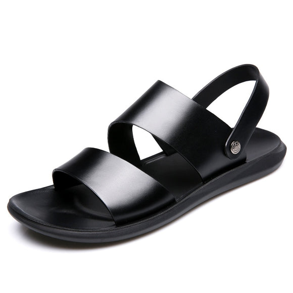 Shoes Men's Summer Sandals Hollow Out Genuine Leather Casual Casual Cool Beach Mart Lion Black 38 