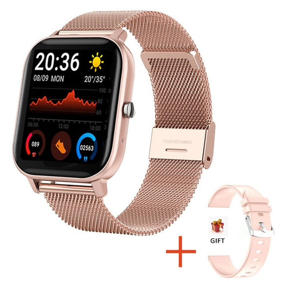 Smart Watch Women Men's Full Touch Dial Call Fitness Tracker IP67 Waterproof Bluetooth Answer Call Smartwatch For Xiaomi Mart Lion Gold mesh belt  
