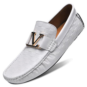 Genuine Leather Casual Shoes Luxurious Crocodile Pattern Men's Loafers Moccasin Toe Cowhide Mart Lion 1218 White 5.5 